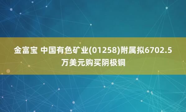 金富宝 中国有色矿业(01258)附属拟6702.5万美元购买阴极铜